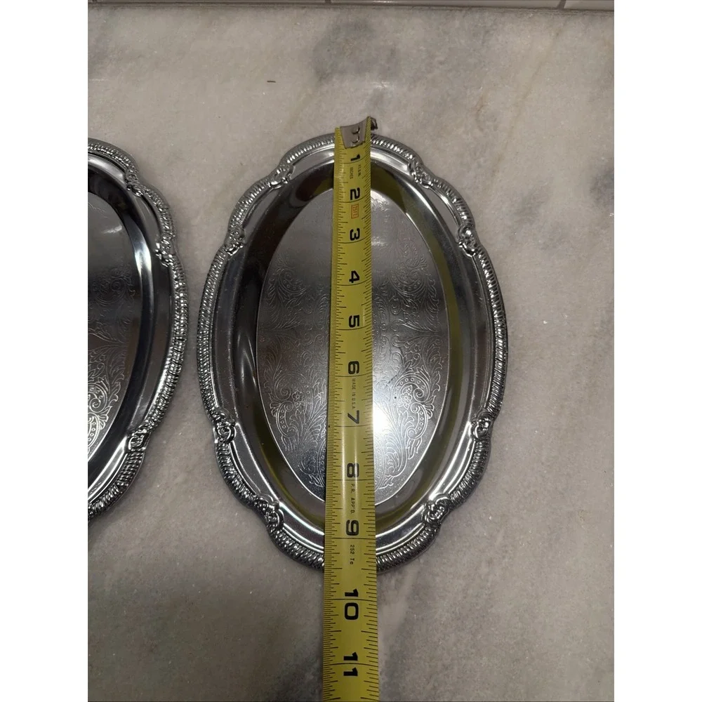 Set Of 2 Chrome Plated Oval MatchingServing Trays OLA002